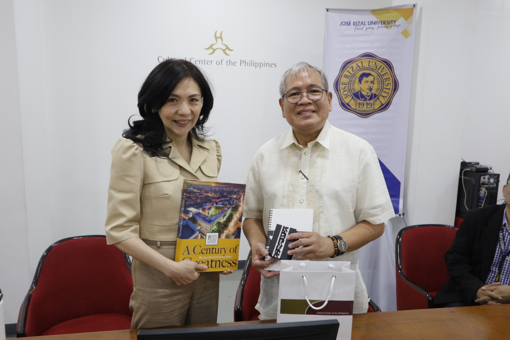 CCP President Kaye Tinga with Jose Rizal University Vice President for Academic Affairs Dr. Miguel M. Carpio Kiko Cabuena.